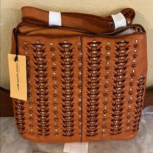 NWT-Marta Ponti-Brown Leather Shoulder Bag